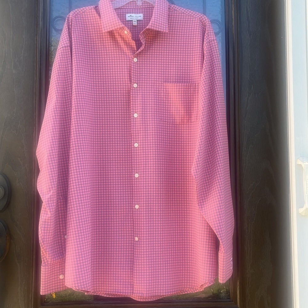 Peter Millar Summer Comfort Button up Plaid dress Shirt size XXL pink blue